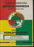 Undang-Undang RI No. 25 Tahun 1992 Tentang Perkoperasian